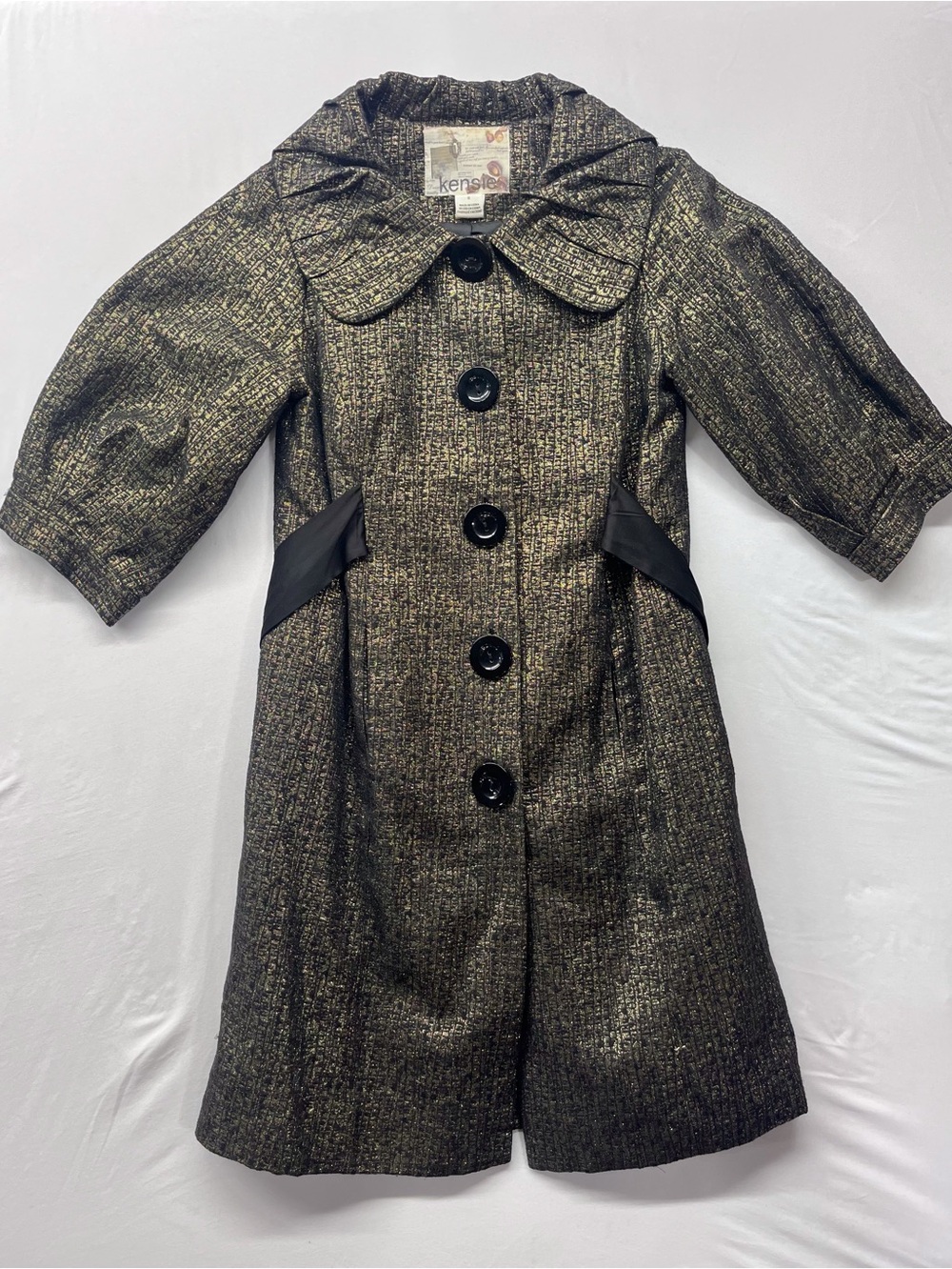 Kensie Women’s 8 Metallic Black Gold Textured Tie Waist Coat